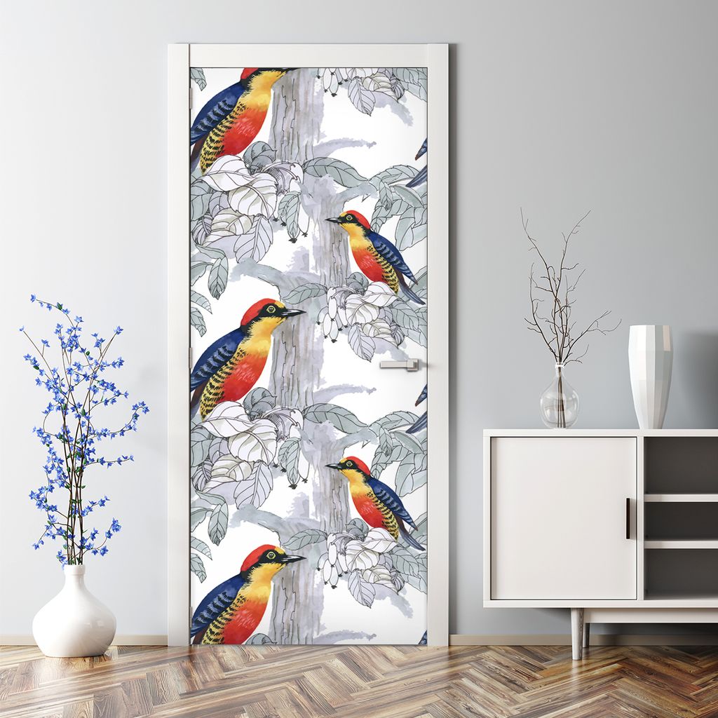 Dekorative Türaufkleber selbstklebend Klebefolie Aufkleber Handbemalte Vögel 77 x 200 cm