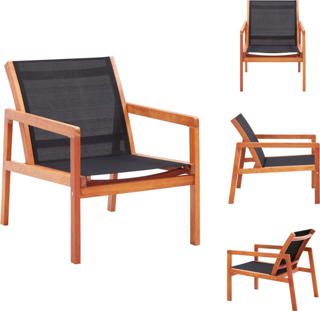 vidaXL Garten-Loungestuhl Schwarz Eukalyptus Massivholz und Textilene - Gartenstühle