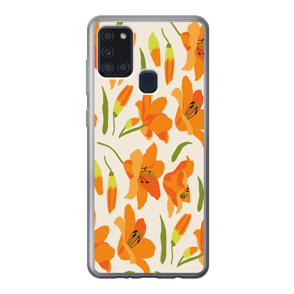 MuchoWow Handyhülle Schutzhülle Hülle für Samsung Galaxy A21s Blumen - Lilie - Muster Silikon Softcase Handy Hülle - Hartschale