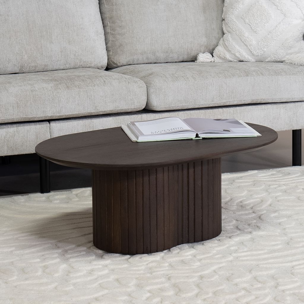 Couchtisch Oval - Dunkelbraun - Mangoholz - 90cm - Produktbild 