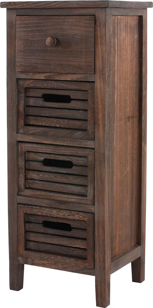 Petite commode 4 tiroirs Shabby-Look brun vintage en bois pour entrée