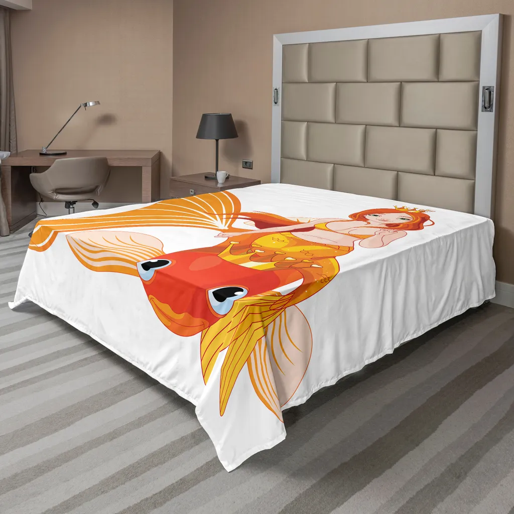 Drap de lit sirène 266x260cm en tissu souple orange souci et blanc doux