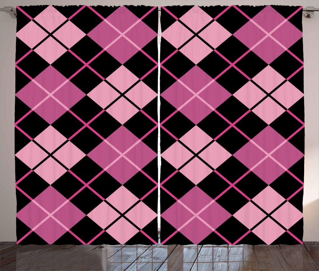 ABAKUHAUS Kariert Rustikaler Vorhang, geometrische Feminine, Wohnzimmer Universalband Gardinen mit Schlaufen und Haken, 280 x 175 cm, Rosa Blassros...