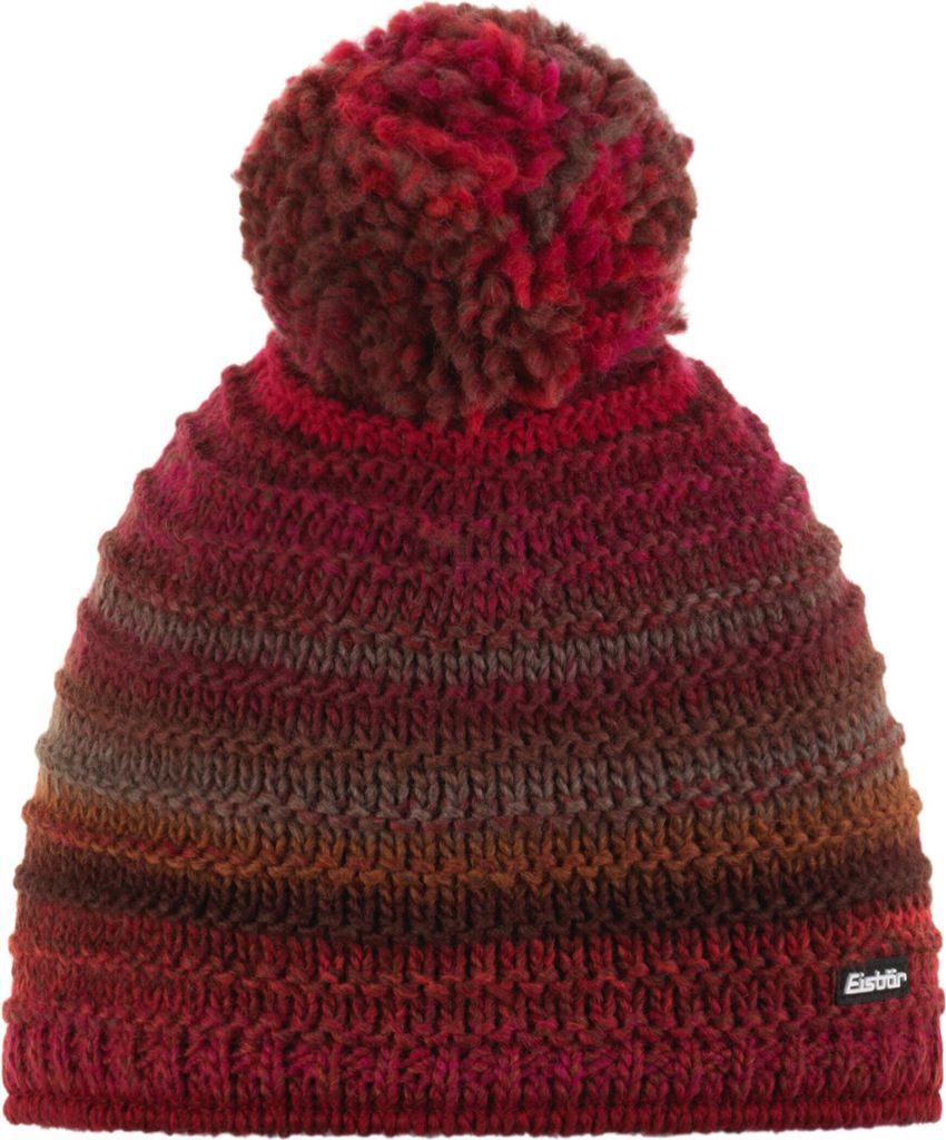 Eisbär Mikata Strickmütze mit Bommel für Damen und Herren, Größe:Einheitsgröße, Farbe:Rot