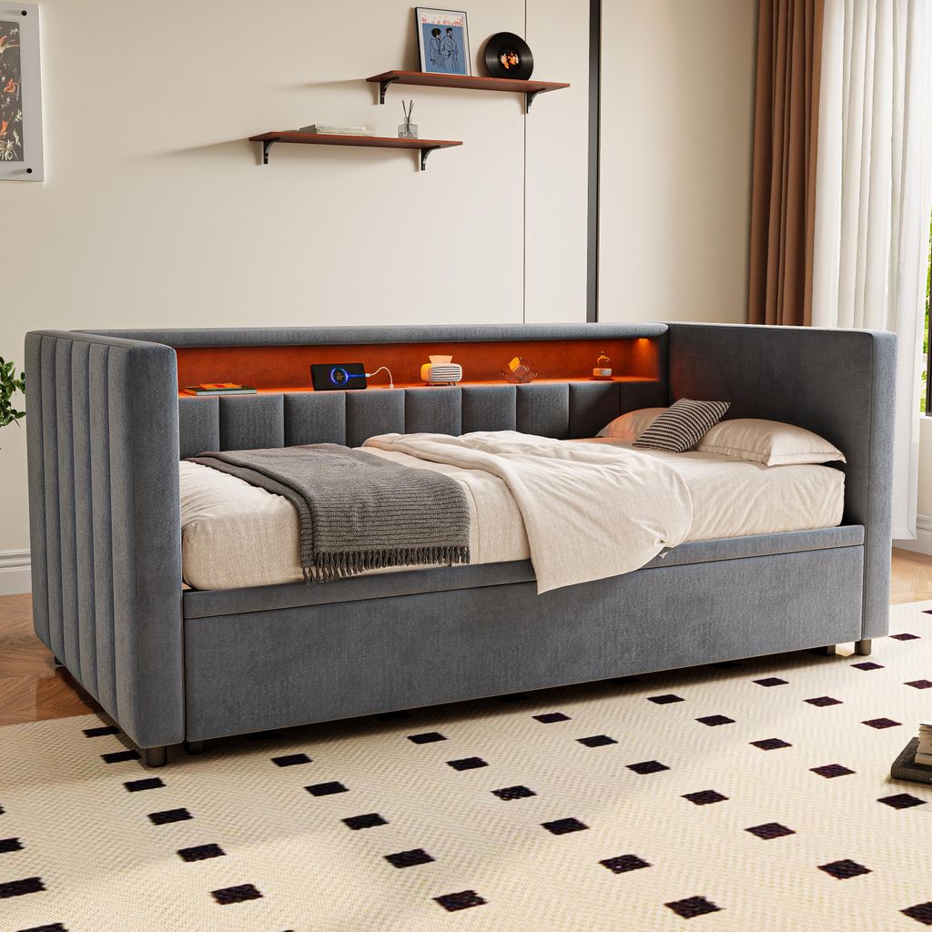OKWISH Lit Gigogne 90x190 cm - Convertible avec Rangement Image du produit 