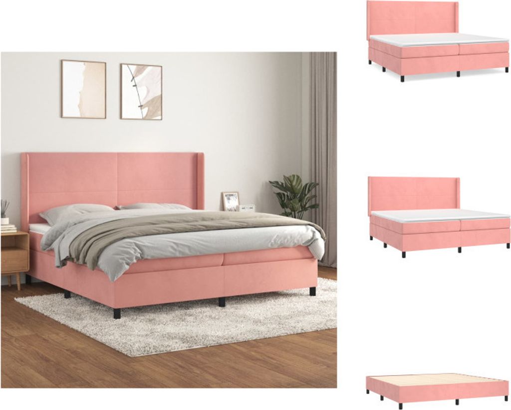 vidaXL Boxspringbett mit Matratze Rosa 200x200 cm Samt - Betten & Bettgestelle