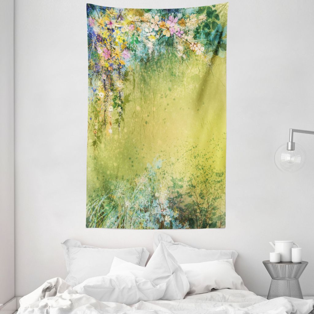 ABAKUHAUS Blume Wandteppich und Tagesdecke, Frühlings-Laub-Weinlese aus Weiches Mikrofaser Stoff Waschbar ohne Verblassen Digitaldruck, 140 x 230 ...