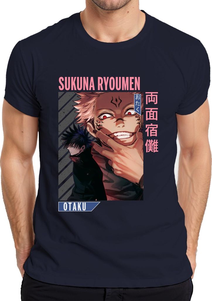Sukuna Ryoumen Jujutsu Kaisen Dämon Rotaugen Otaku Anime Ästhetik Herren T-Shirt, Navy, L