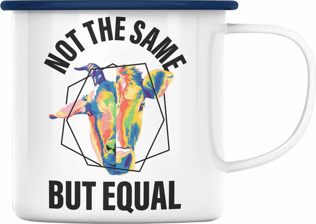Trendation - Veganer Geschenk Lustige Emaille Tasse Vegetarier Geschenkidee Emaille Tasse Lustig für Geschenkset oder Geschenkbox Vagenerin (Blau)