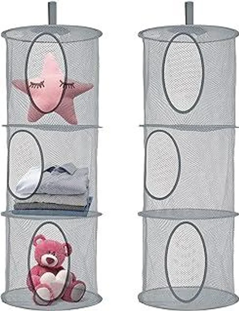 Set 2 Cesti Sospesi in Rete 3 Livelli Grigio - Ottimizzazione Spazio
