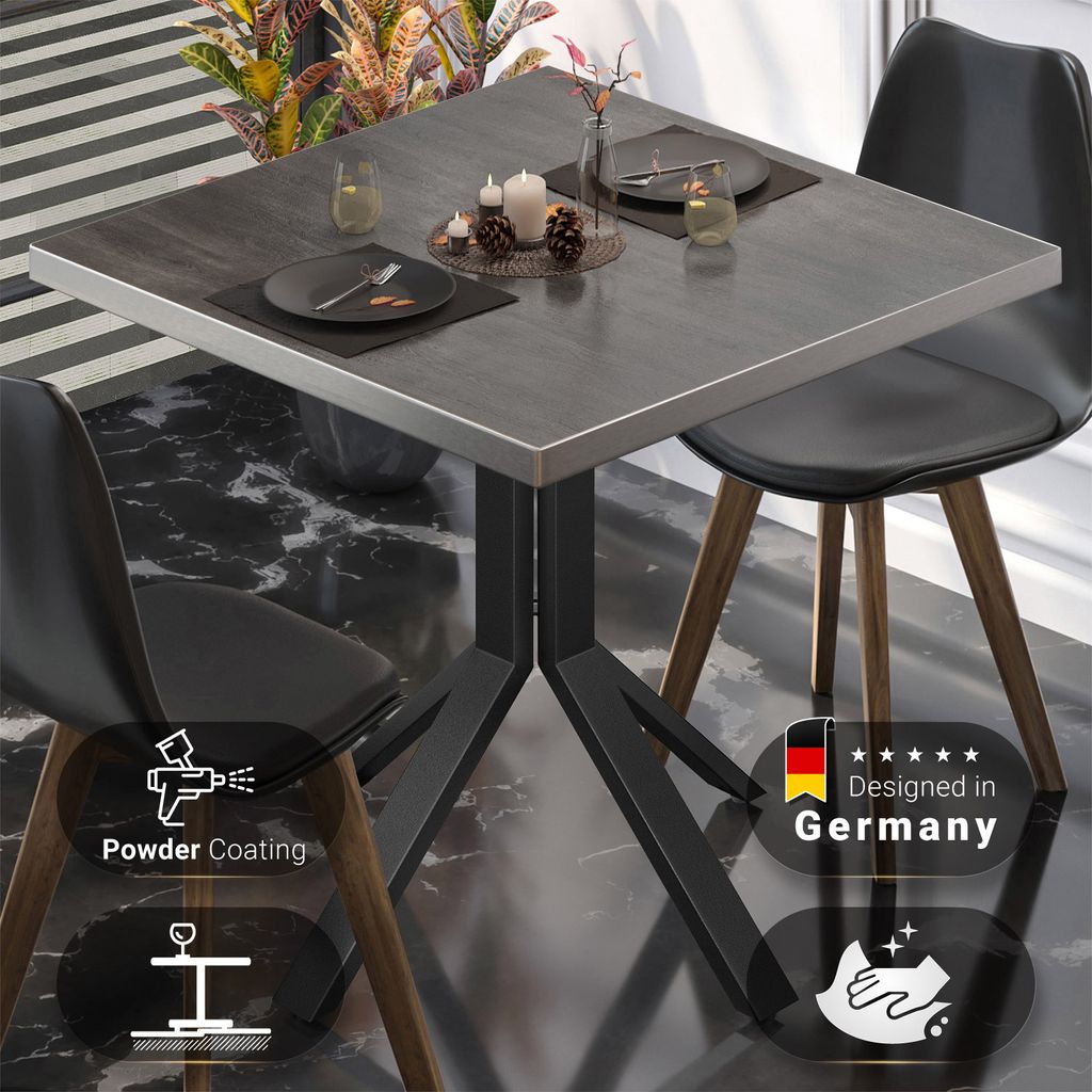 BE | Bistro Tisch | 80 x 80 x 74,5 cm | Quadratisch | Edelstahl Rand | Wenge / Schwarz | Bistrotisch Gastro Tisch