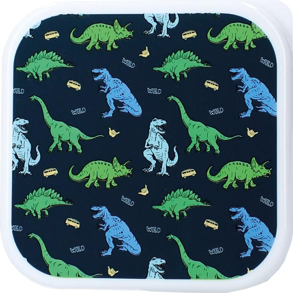 Prêt Snackbox Brotdose 3-in-1 – Dino Design, stapelbare Behälter für Kinder