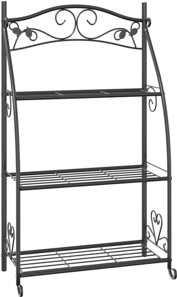 Étagère porte-plante 56x30x96 cm en acier noir avec tablettes larges