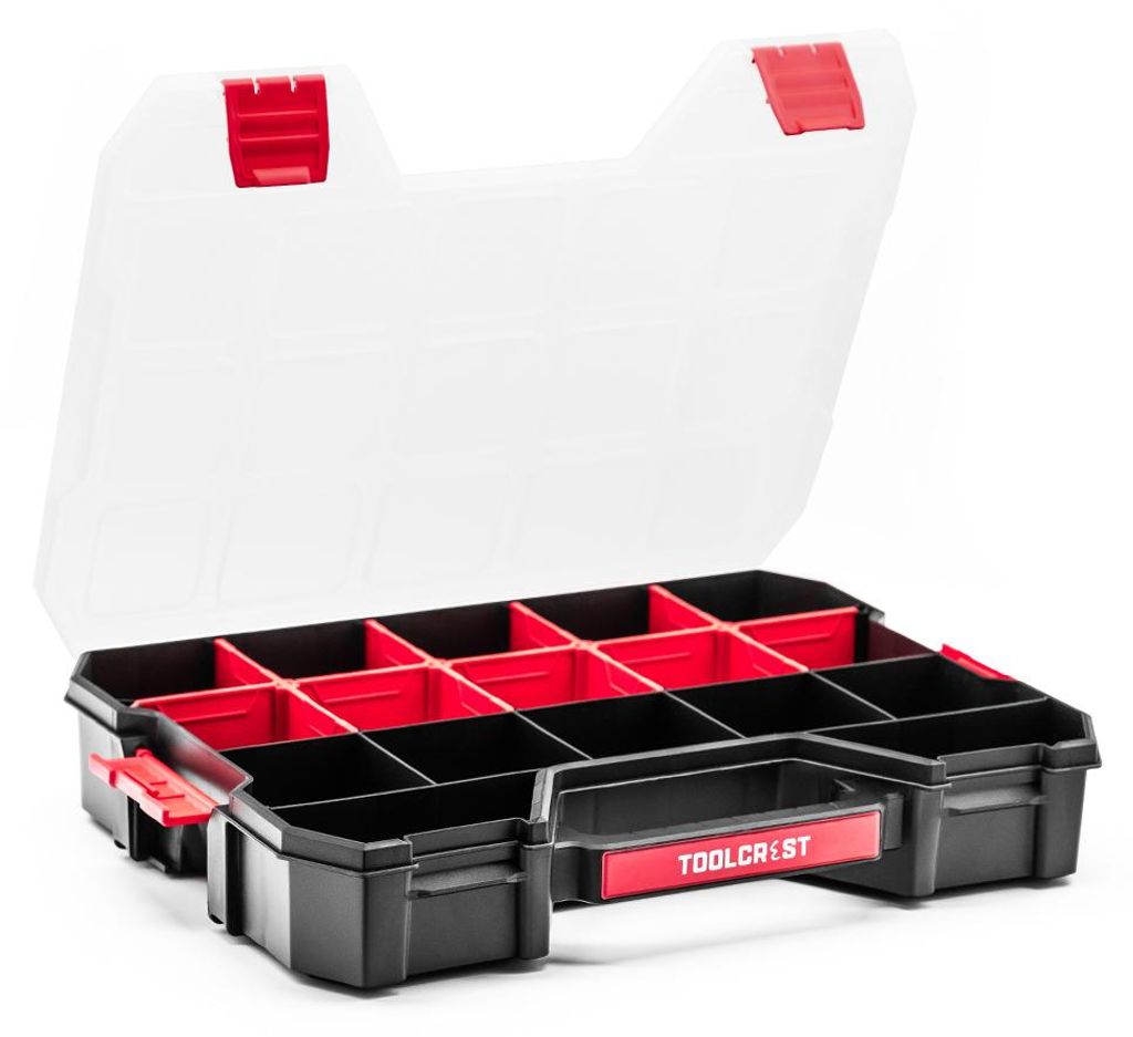TOOLCREST Stapelbarer Organizer-Koffer | Modularer Sortimentskasten mit verstellbaren Fächern | Kleinteilemagazin für Schrauben & Dübel | Robust