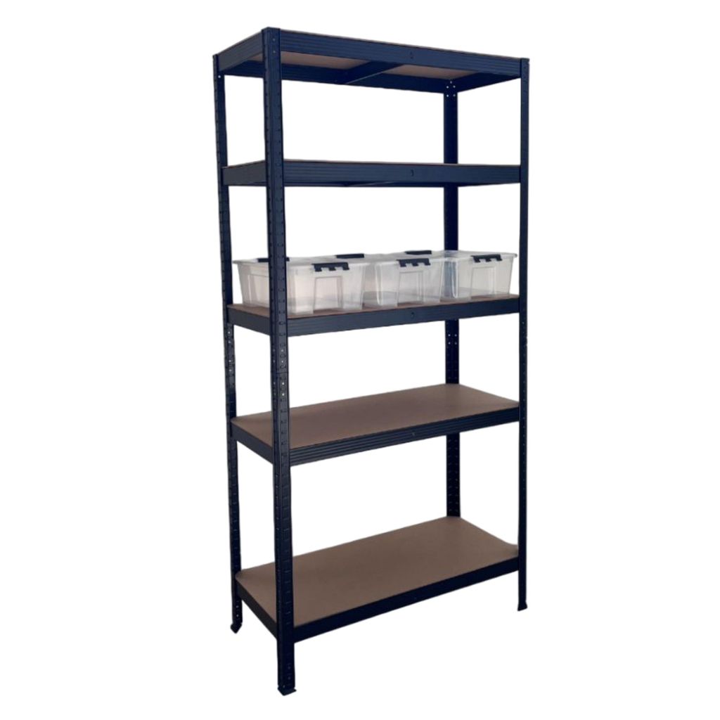 SCHULTE Regalwelt Schwerlastregal mit 5 MDF-Böden und 3 Aufbewahrungsboxen, 180x90x40 cm (HxBxT), 175 Kg Traglast pro Boden, schwarz
