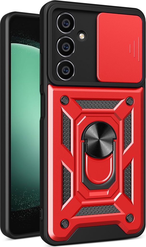 Hülle für Samsung Galaxy S23 FE mit Ring Ständer Halter Dia Kameraschutz TPU PC Hybrid Handyhülle Rot