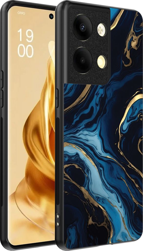 Smartphonica Phone Case Fit für Oppo Reno 9 Pro Plus mit Marmor Druck - TPU zurück Abdeckung Fall Gold blau Marmor Design - Gold Blau