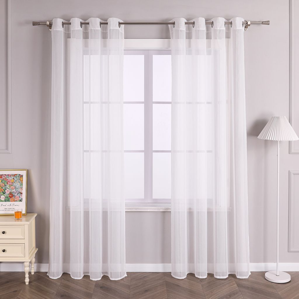 Joyswahl Vorhang mit Ösen 140 x 245cm Voile Gardine mit Streifen transparent Weiß 1 Stück
