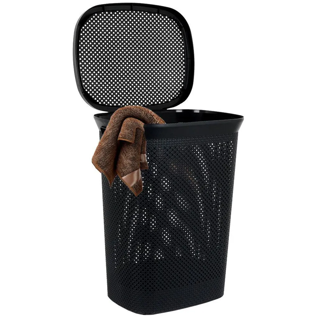 Panier à Linge 60 Litres avec Couvercle Rabattable Noir - Format Compact - 3
