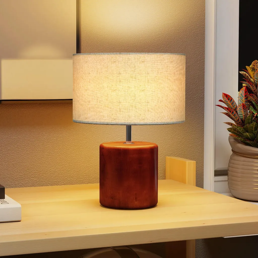 Lampe tactile bois et lin : fini les interrupteurs difficiles E27 - 2