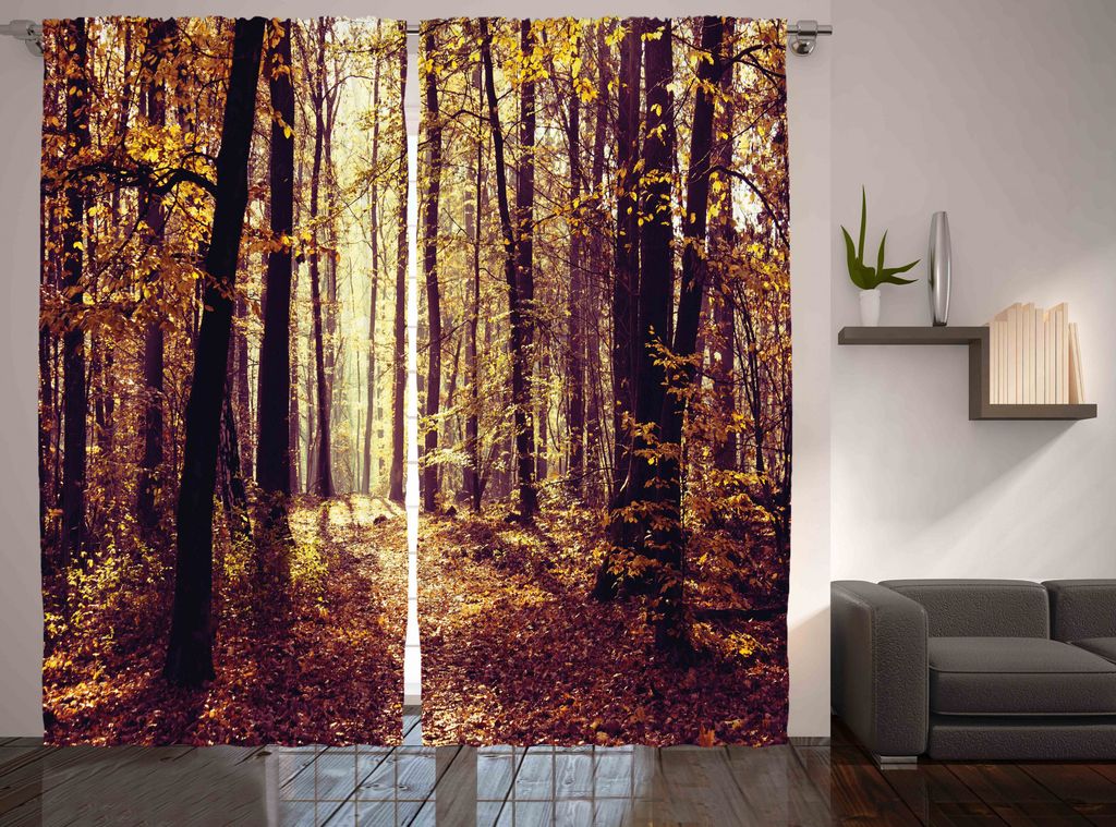 ABAKUHAUS Landschaft Rustikaler Vorhang, Misty Wetter Wald, Wohnzimmer Universalband Gardinen mit Schlaufen und Haken, 280 x 175 cm, Pale Yellow Da...