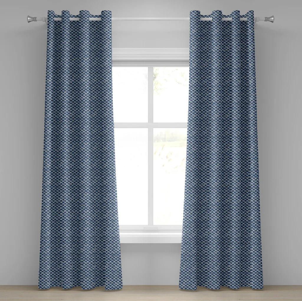 Tenda ABAKUHAUS Indigo 280x245 cm: Stile Zigzag Blu Petrolio e Bianco