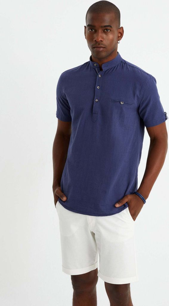 Leif Nelson Kurzarm Herren Hemd Kurzarm LN-3867, Blau / S