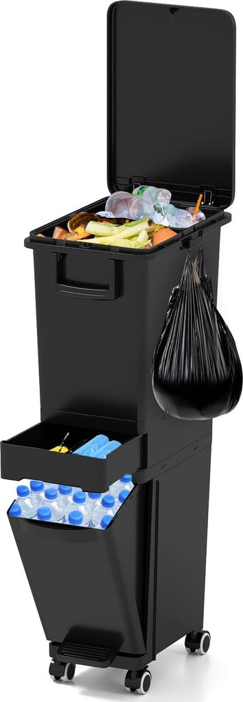 GOPLUS 32L Mülleimer 3 Fächer, 3 in 1 Tretmülleimer mit Produktbild 
