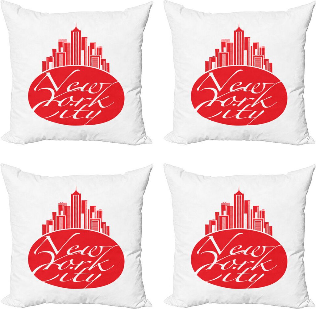 ABAKUHAUS NYC Kissenbezug Set (4 Stück), New York City Apple versinnbildlichen Blick, Moderner Doppelseitiger Digitaldruck, 45 cm x 45 cm, Scarlet...
