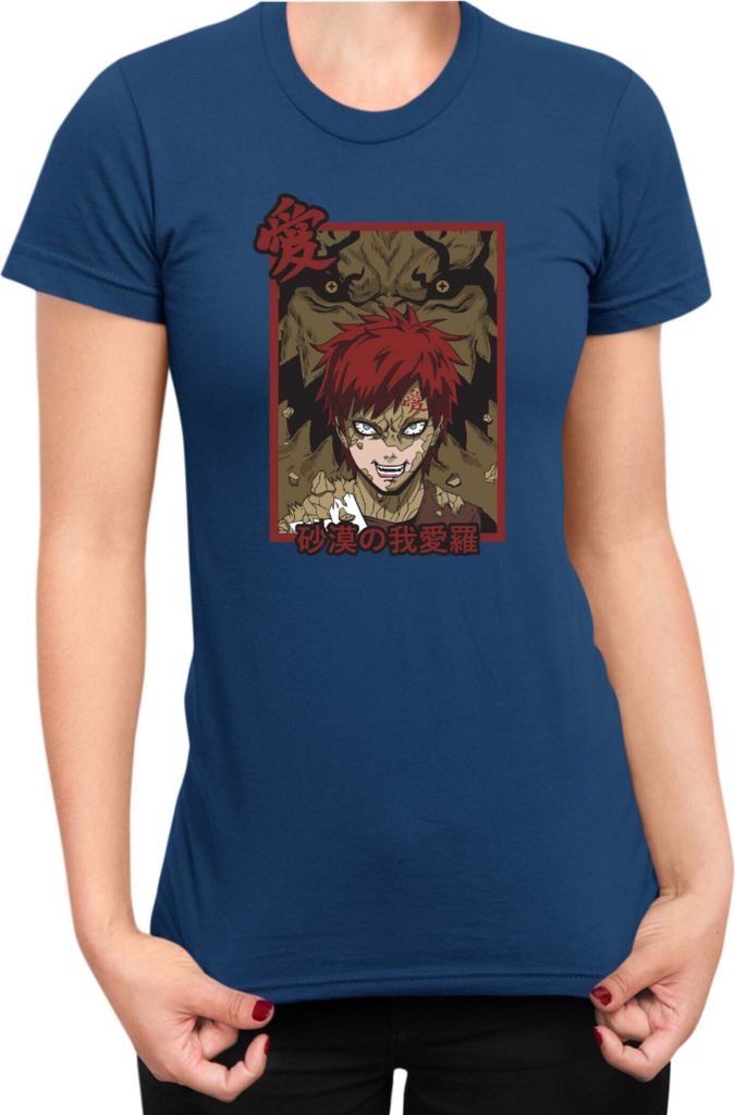 Damen T-Shirt Japan Anime Manga Naruto Gaara Shukaku, Lady XS / Dunkelblau