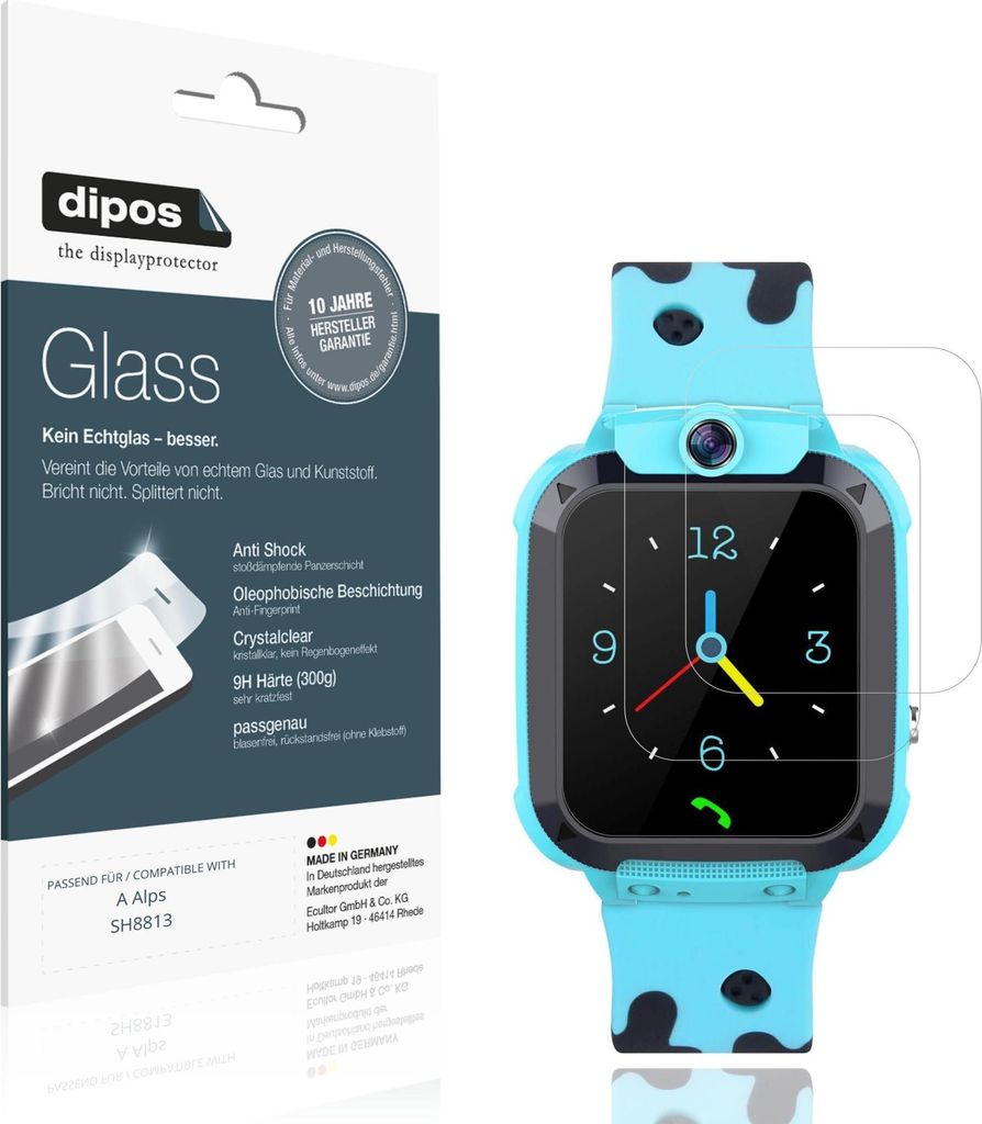 2x Schutzfolie für Tzzulsx Kinder Smartwatch - Anti-Shock 9H Folie dipos Glass Kunststoffglas
