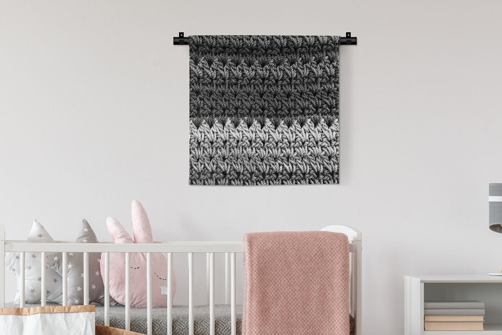 MuchoWow Wandteppich Wandbehang Makramee-Teppich - schwarz und weiß 60x60 cm Tapisserie Dekoration Wandtuch - Dekorationen - Wand Decke