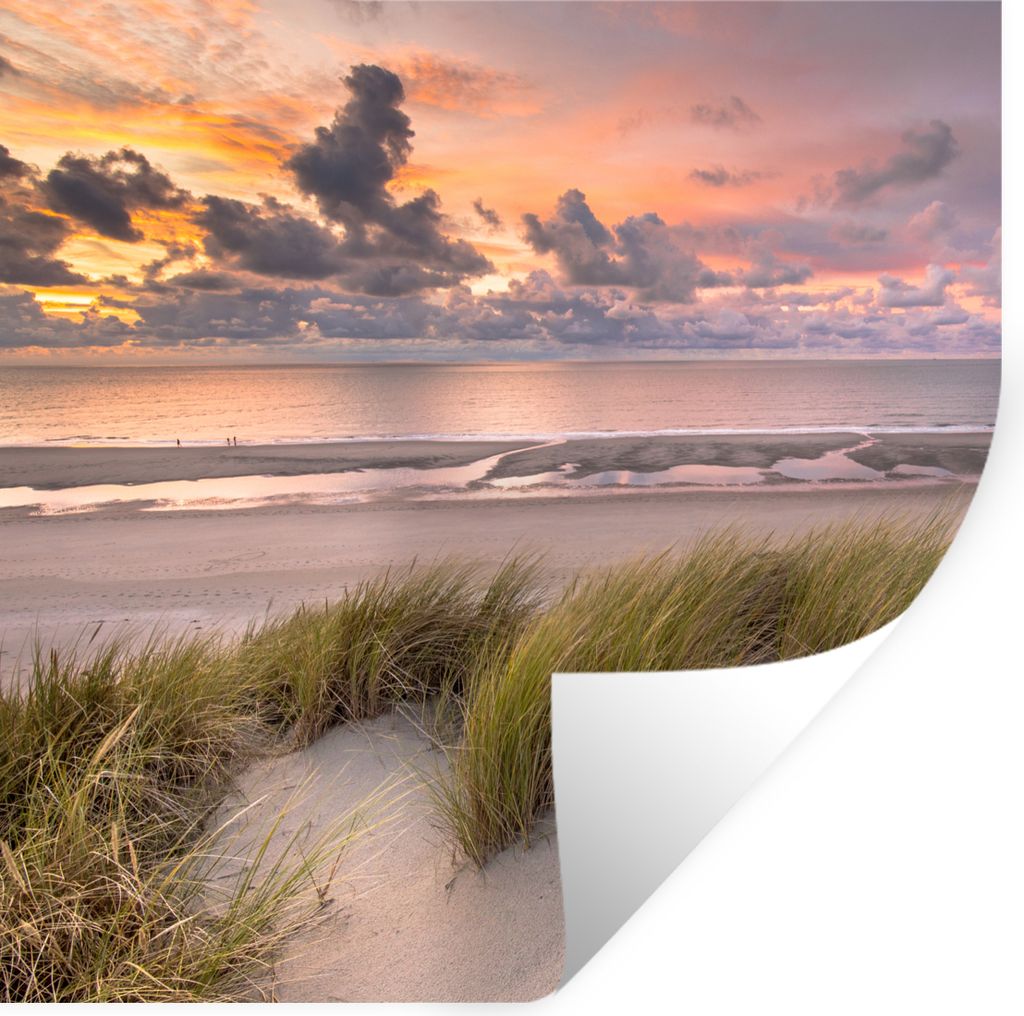 MuchoWow Wandtattoo Wandsticker Wandaufkleber Sonnenuntergang - Düne - Strand - Pflanzen - Meer 100x100 cm Selbstklebend und Repositionierbar - ...