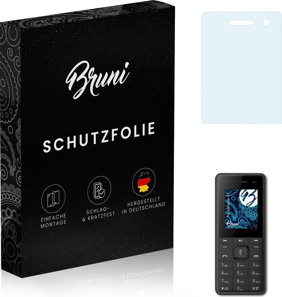Bruni Basics-Clear 2x Schutzfolie kompatibel mit Energizer E3 Folie