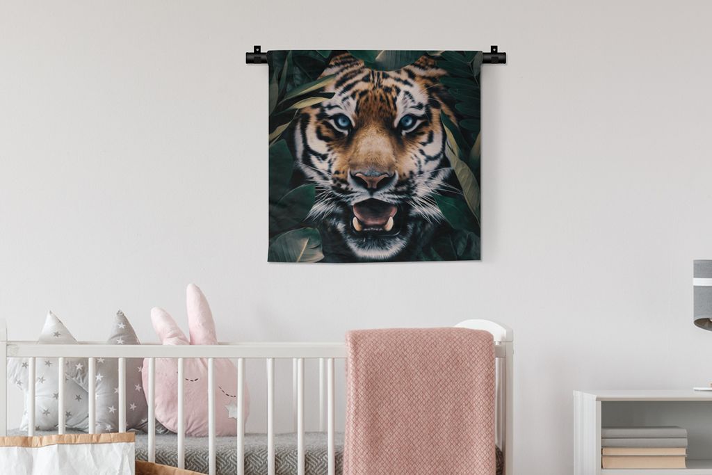 MuchoWow Wandteppich Wandbehang Tiger - Blatt - Tiere 60x60 cm Tapisserie Dekoration Wandtuch - Dekorationen - Wand Decke