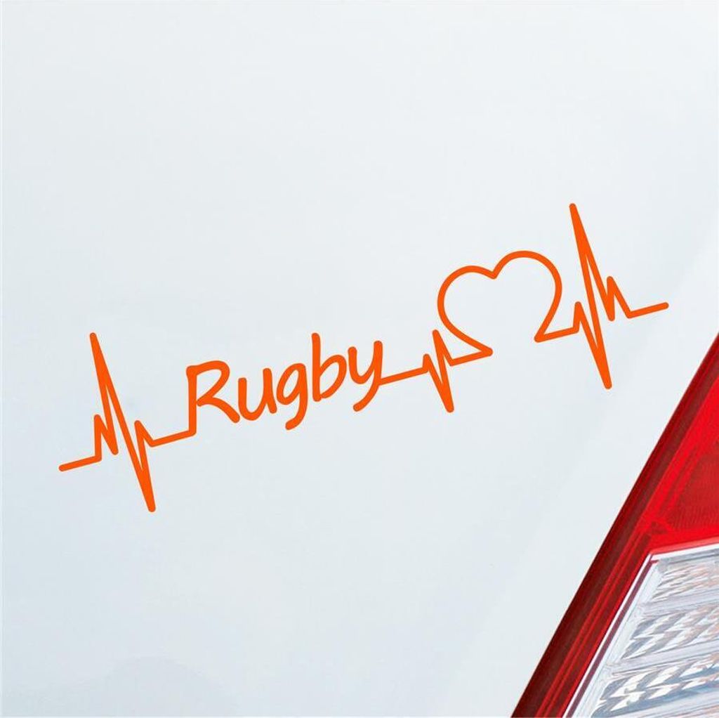 Auto Aufkleber Rugby Herzschlag Wettkampf Team Ballsport Sport Liebe 19x6 cm Orange Sticker Heckscheibenaufkleber
