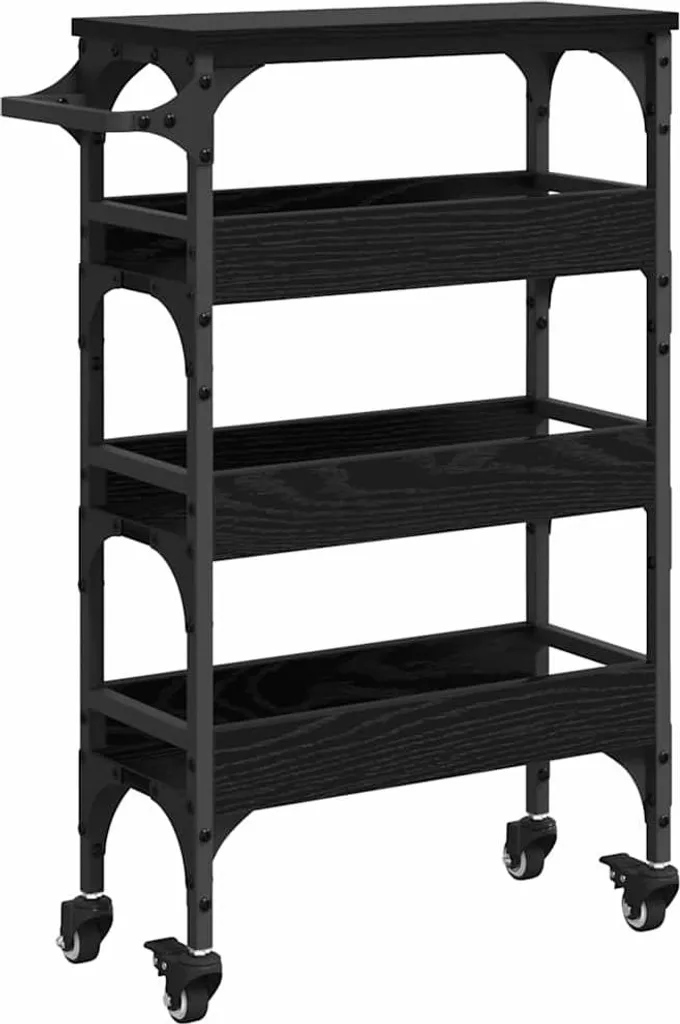 Carrello Cucina Rovere Nero 53x20x76 cm - Mobiletto Slim Salvaspazio