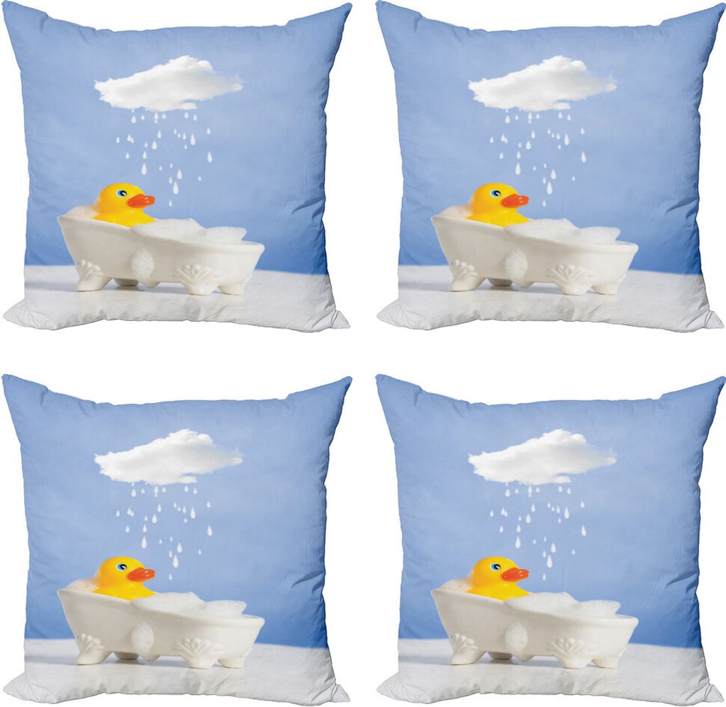 ABAKUHAUS Quietscheentchen Kissenbezug Set (4 Stück), Ente Bad nimmt, Moderner Doppelseitiger Digitaldruck, 50 cm x 50 cm, Gelb Weiß Blau