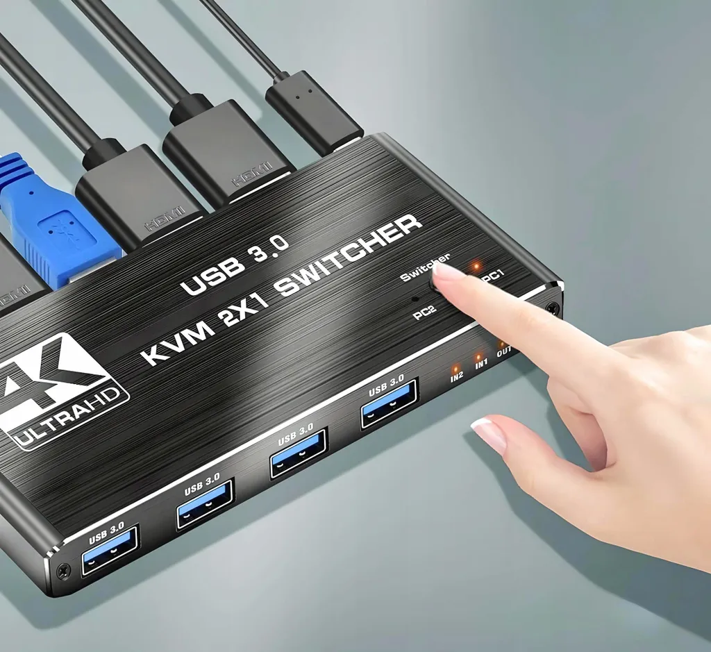 KVM Switch HDMI 2.0 pour Télétravail : 2 PC sur 1 Écran 4K avec USB 3.0 - 2
