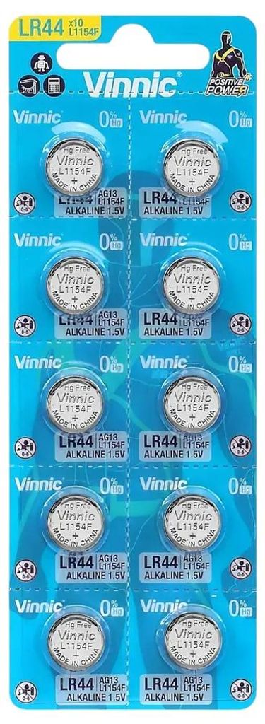 Vinnic L1154F, wegwerpbatterij, LR44, alkaline, 1,5 V, 10 Productafbeelding 