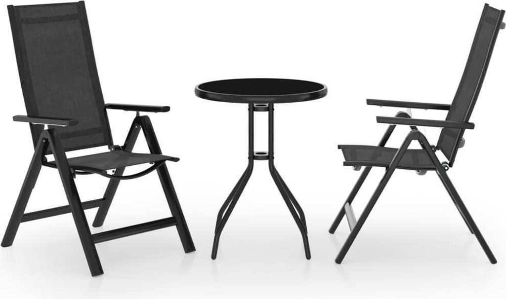 "Rabatt" 3-tlg. Bistro-Set - mit tishe & Stuhl - Schwarz und Anthrazit - Lounge-Dining set CC2968