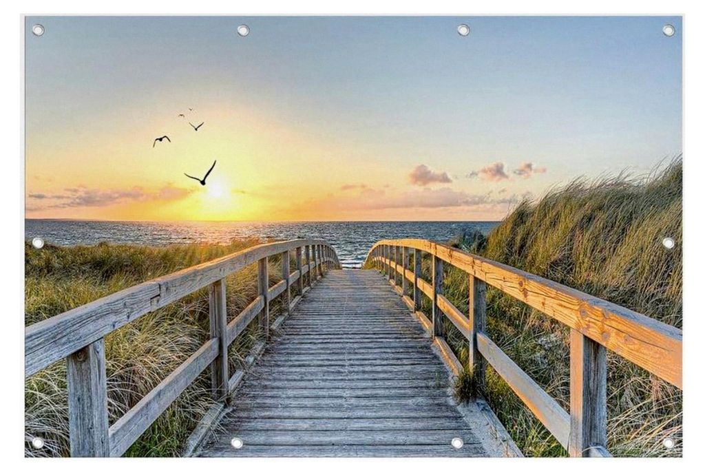 XXL Garten-Poster 120x80cm, wetterfestes Outdoor-Poster, Bild, Garten-Deko, Balkon-Deko, Wanddeko für draußen, Weg zum Strand & Meer