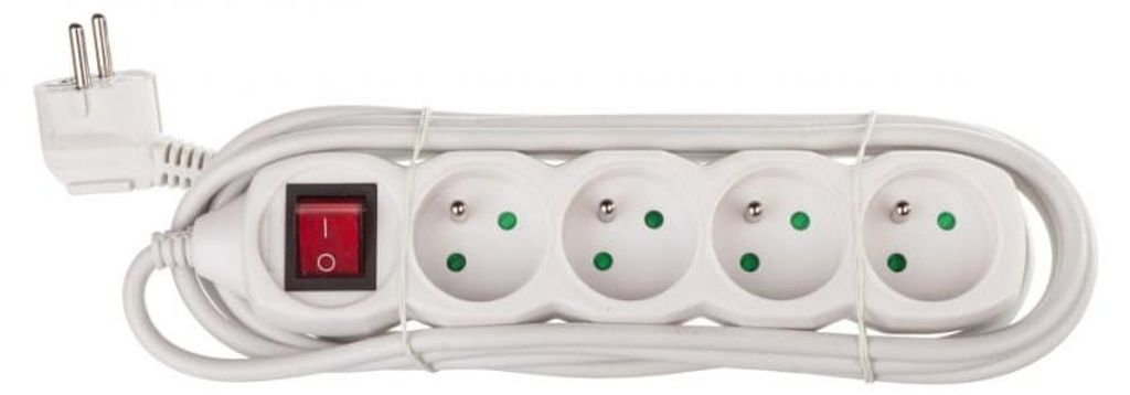 Câble de rallonge avec interrupteur - 4 prises, 3m, blanc Image du produit 
