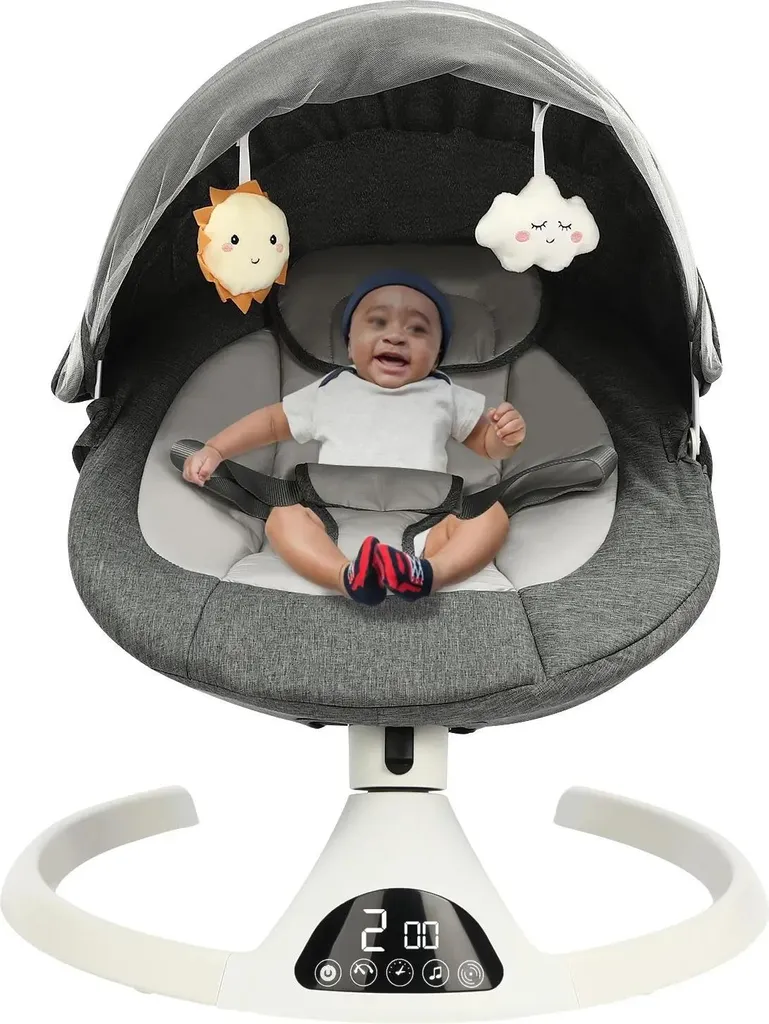 Transat Balancelle Bébé Électrique 6V Gris avec Télécommande et Musique