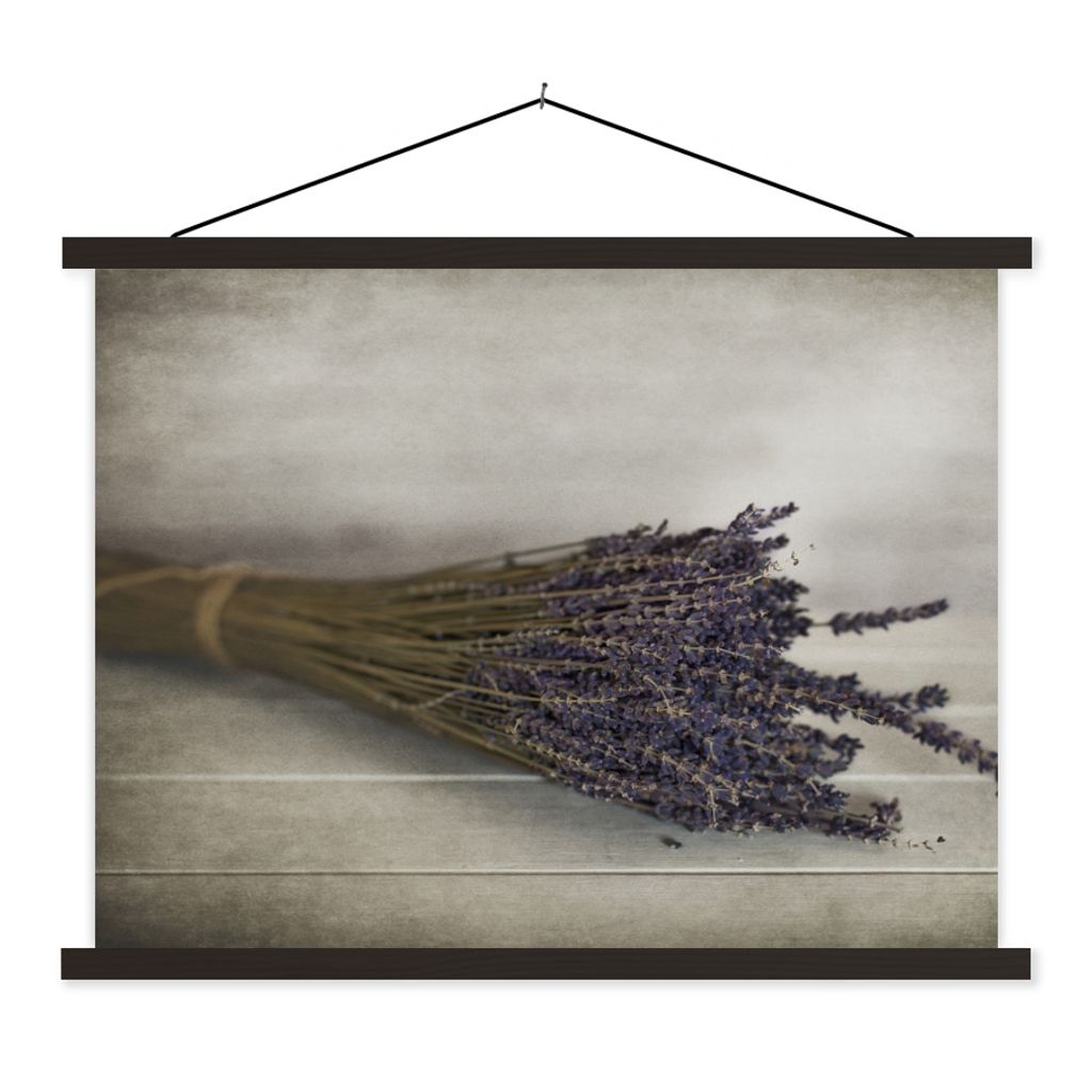MuchoWow Textilposter Blumenstrauß aus getrocknetem Lavendel 120x90 cm mit schwarzem Rahmen - Aufhänger für Poster