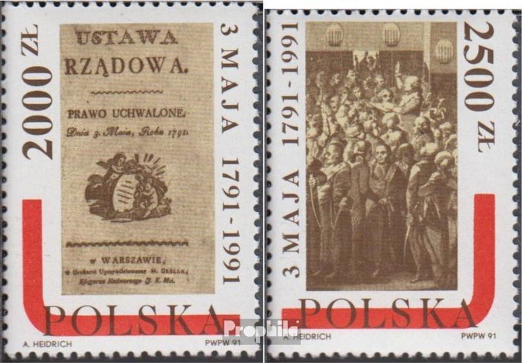Briefmarken Polen 1991 Mi 3328-3329 (kompl.Ausg.) postfrisch 200 Jahre Verfassung