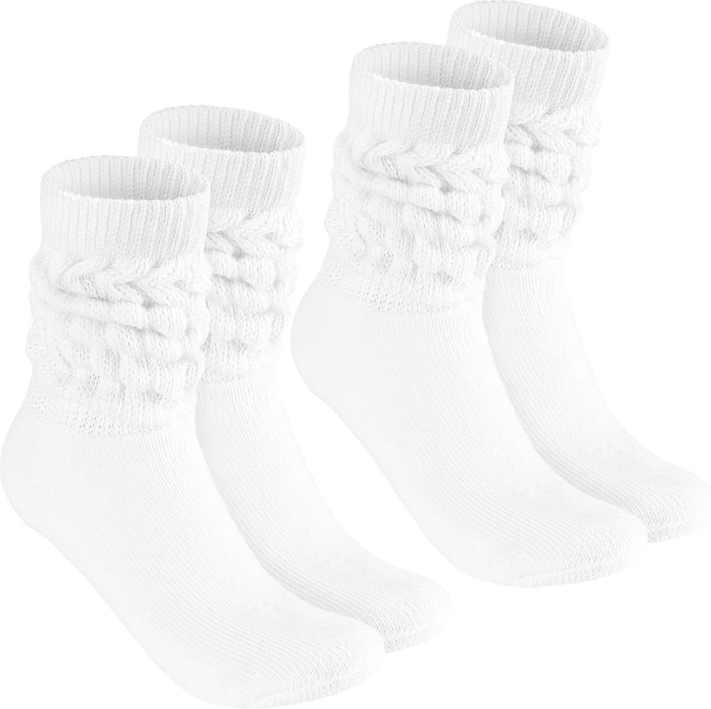 BRUBAKER Slouch Socken - Damen Schoppersocken für Fitness, Yoga und Workout - Sportsocken für Frauen, Weiß, Größe 35-38, 2 Paar