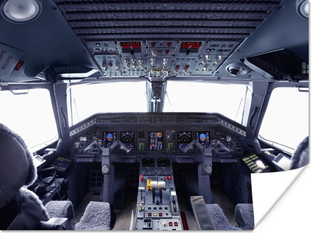MuchoWow Poster Das Cockpit eines Verkehrsflugzeugs 40x30 cm - Plakate für die Wände - Poster Wohnzimmer
