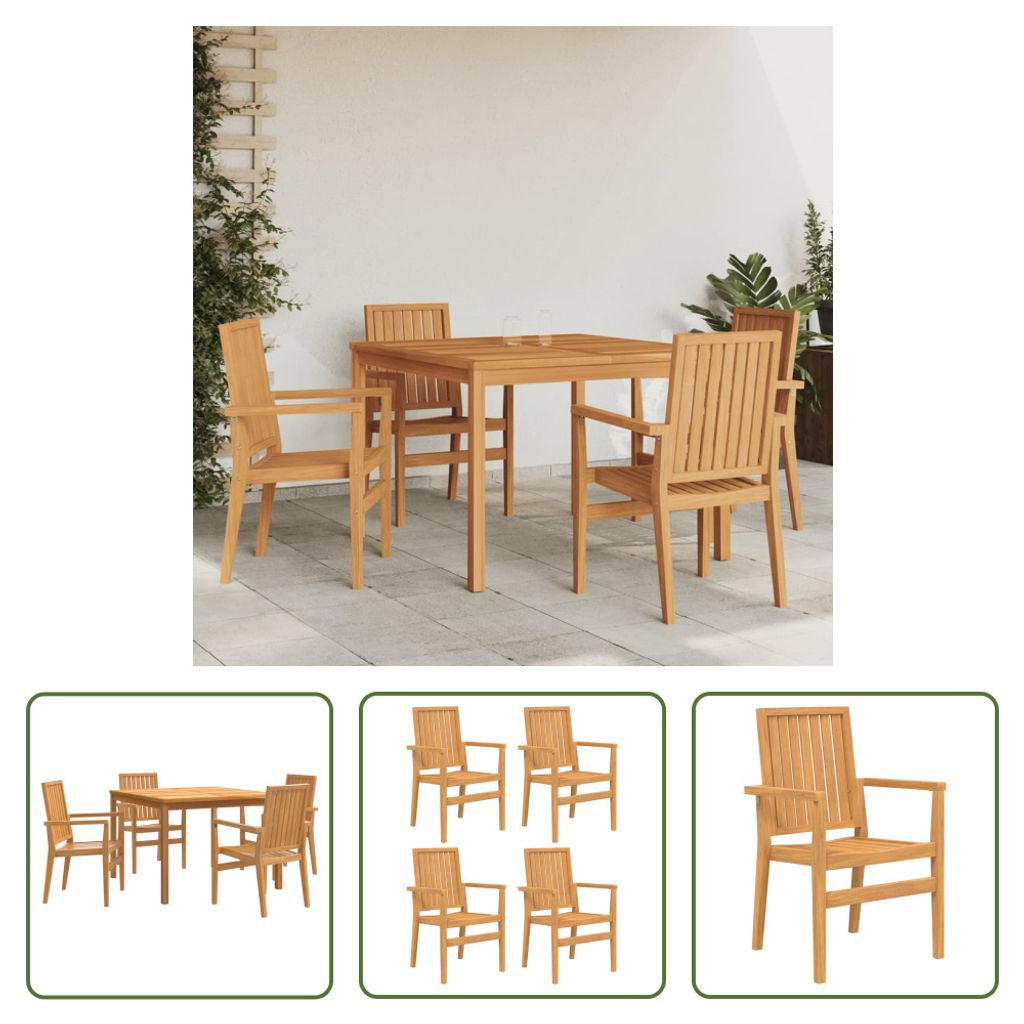 The Living Store 5-tlg. Garten-Essgruppe Massivholz Teak