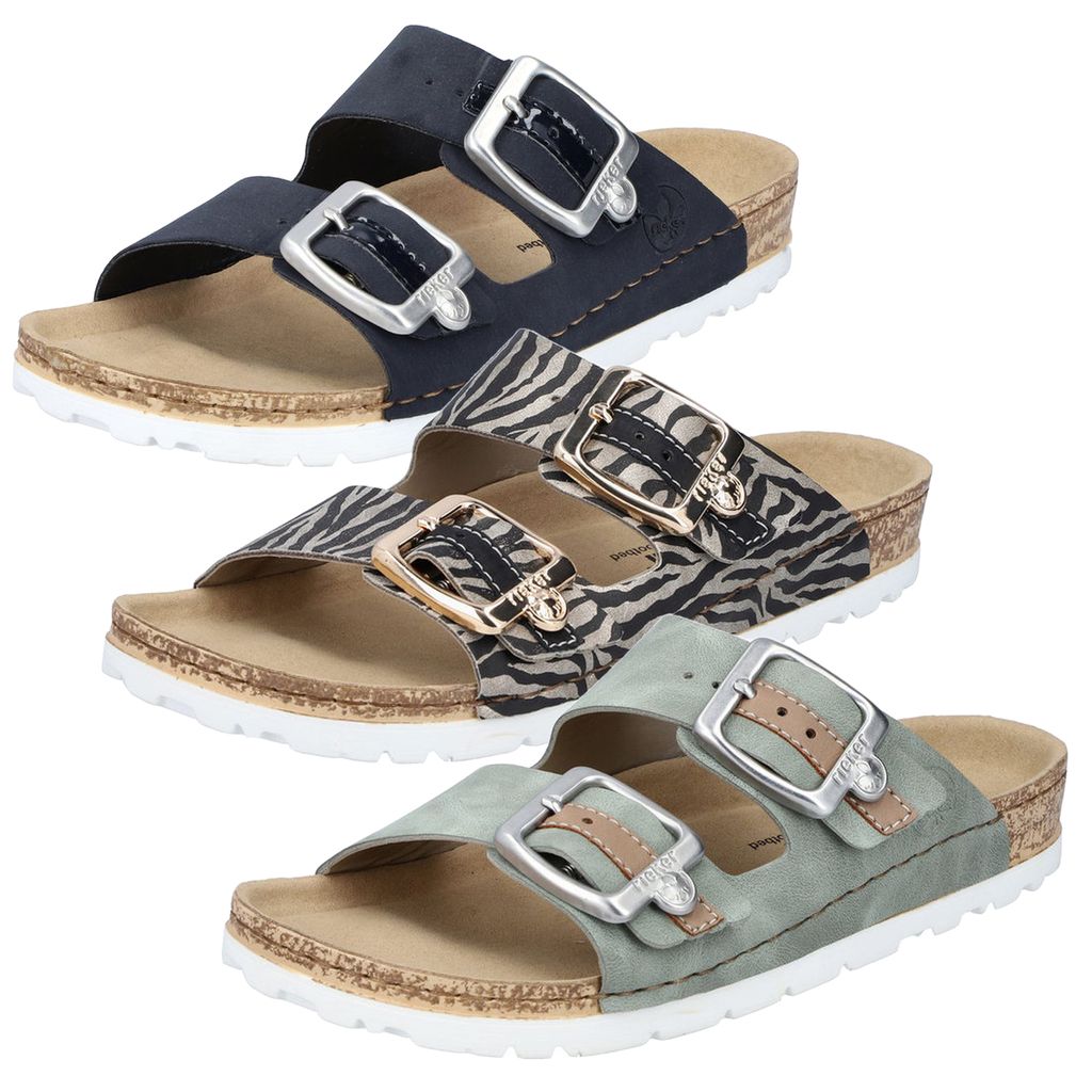Rieker Damen Clog Pantolette weiches Fußbett Schnalle 69850, Größe:37 EU, Farbe:Grün